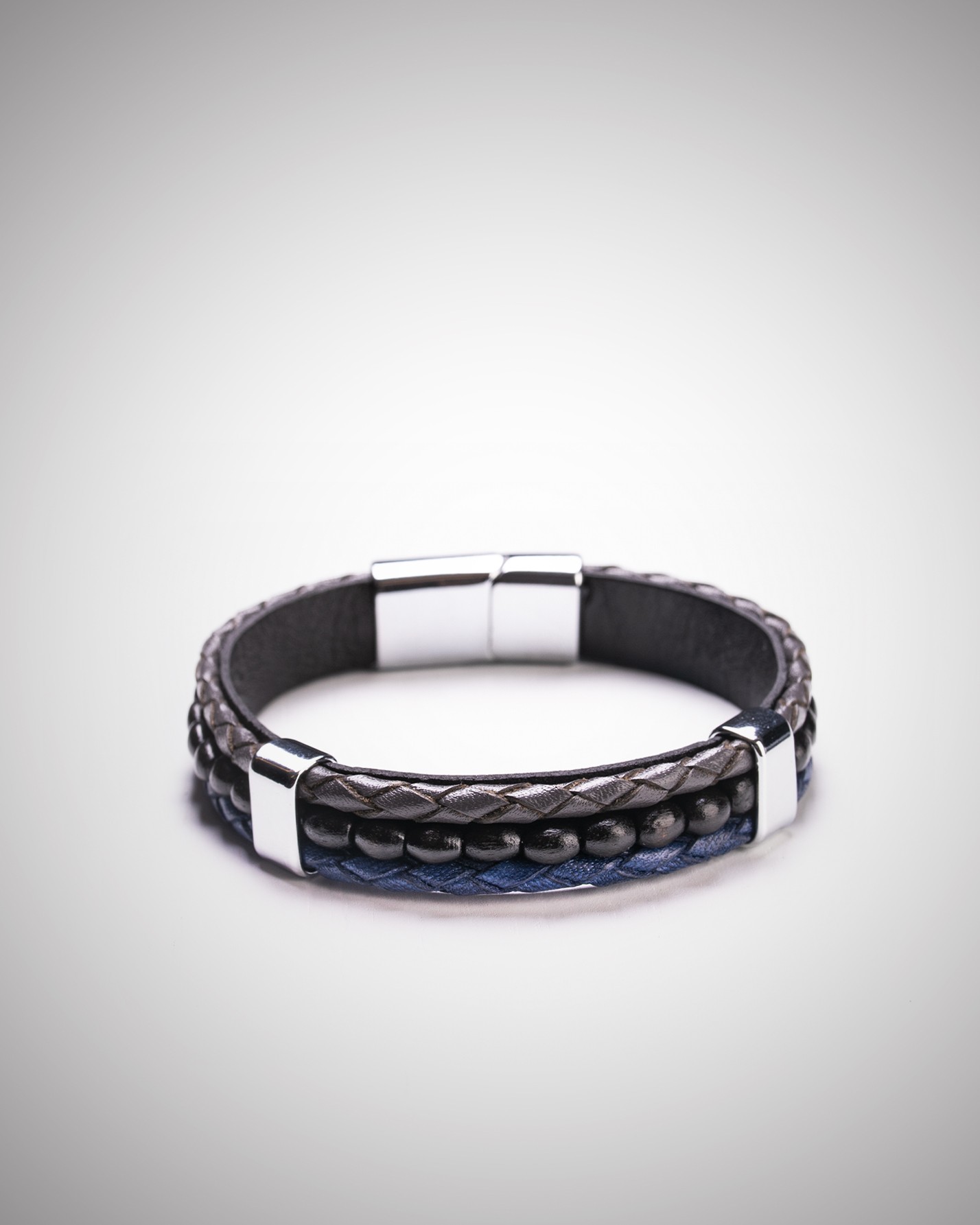 دستبند مردانه چرمی کروم-1