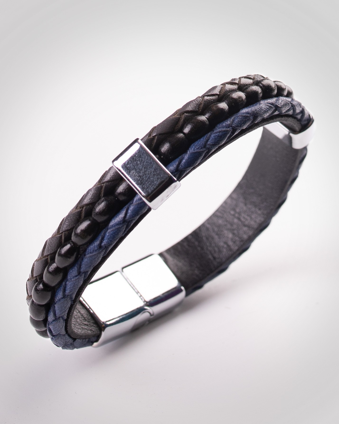 دستبند مردانه چرمی کروم-3