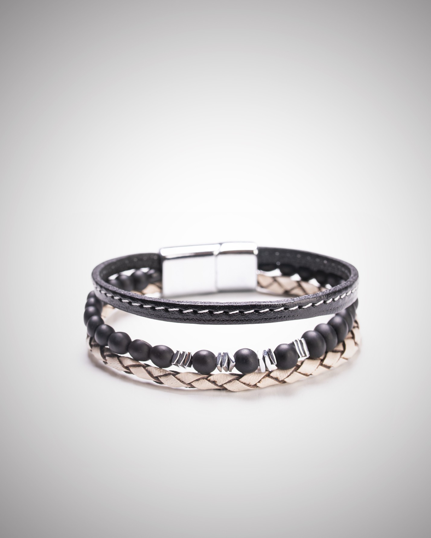 دستبند مردانه چرمی کروم-1