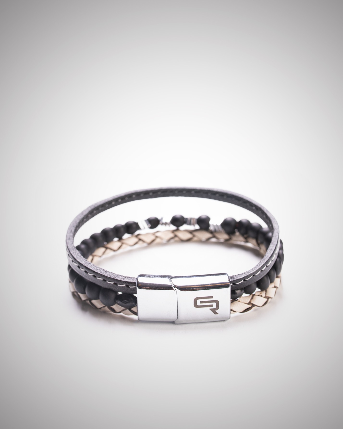 دستبند مردانه چرمی کروم-2