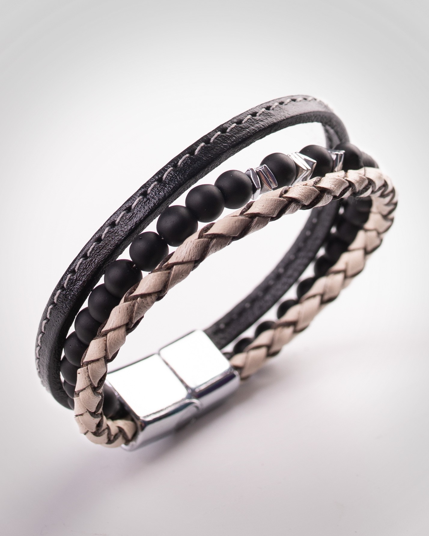 دستبند مردانه چرمی کروم-4