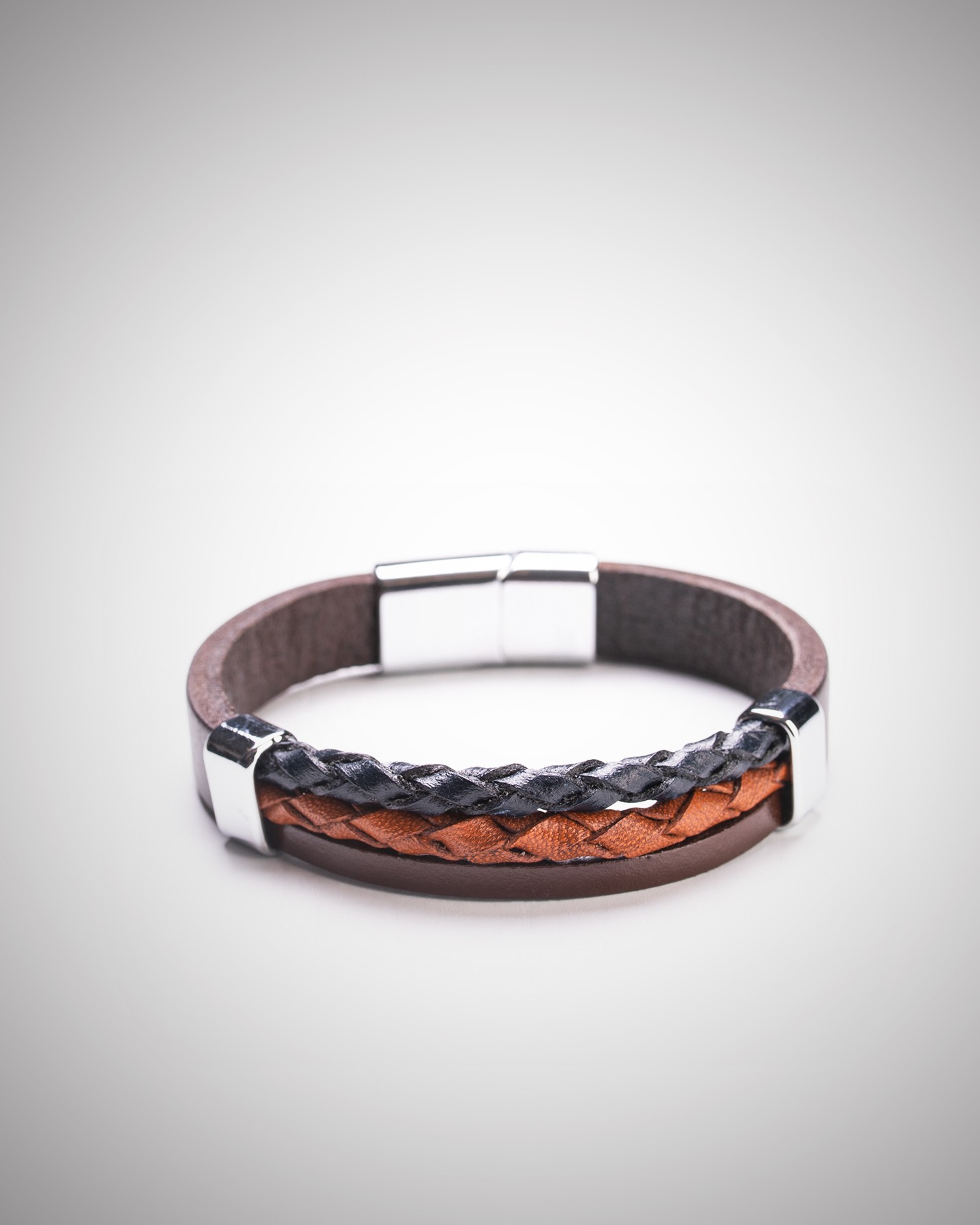 دستبند مردانه چرمی کروم-1