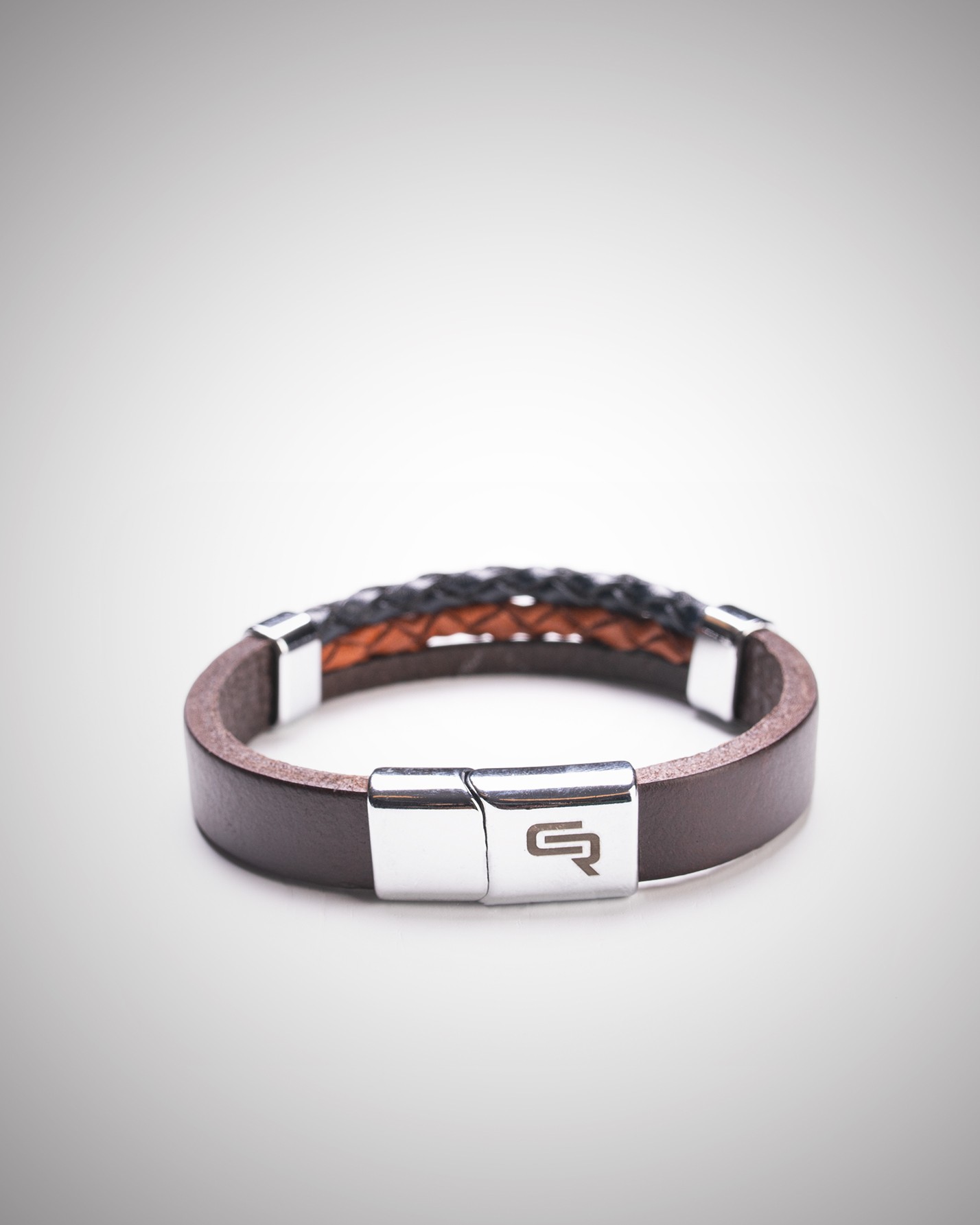 دستبند مردانه چرمی کروم-2