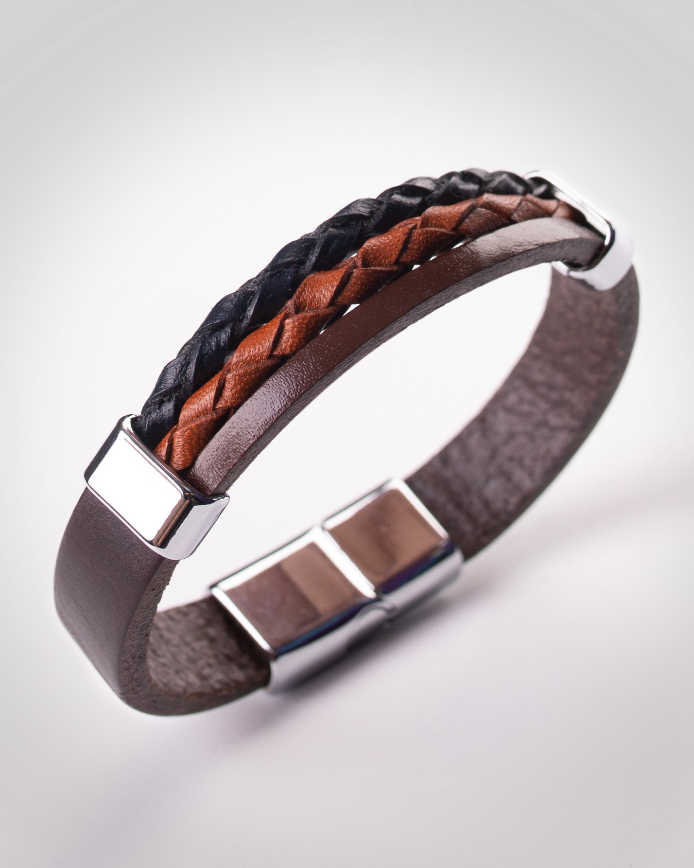 دستبند مردانه چرمی کروم-3