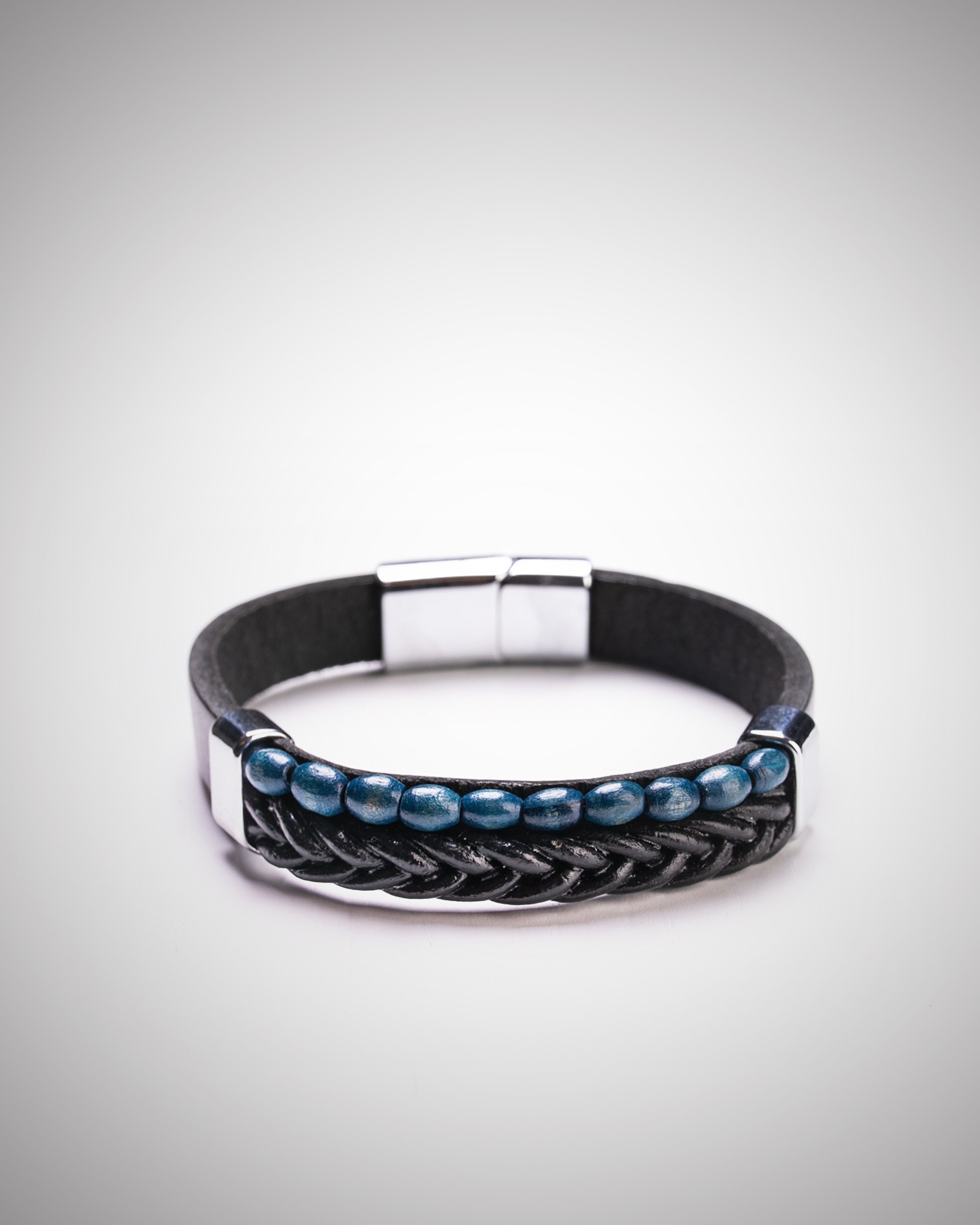 دستبند مردانه چرمی کروم 15-1