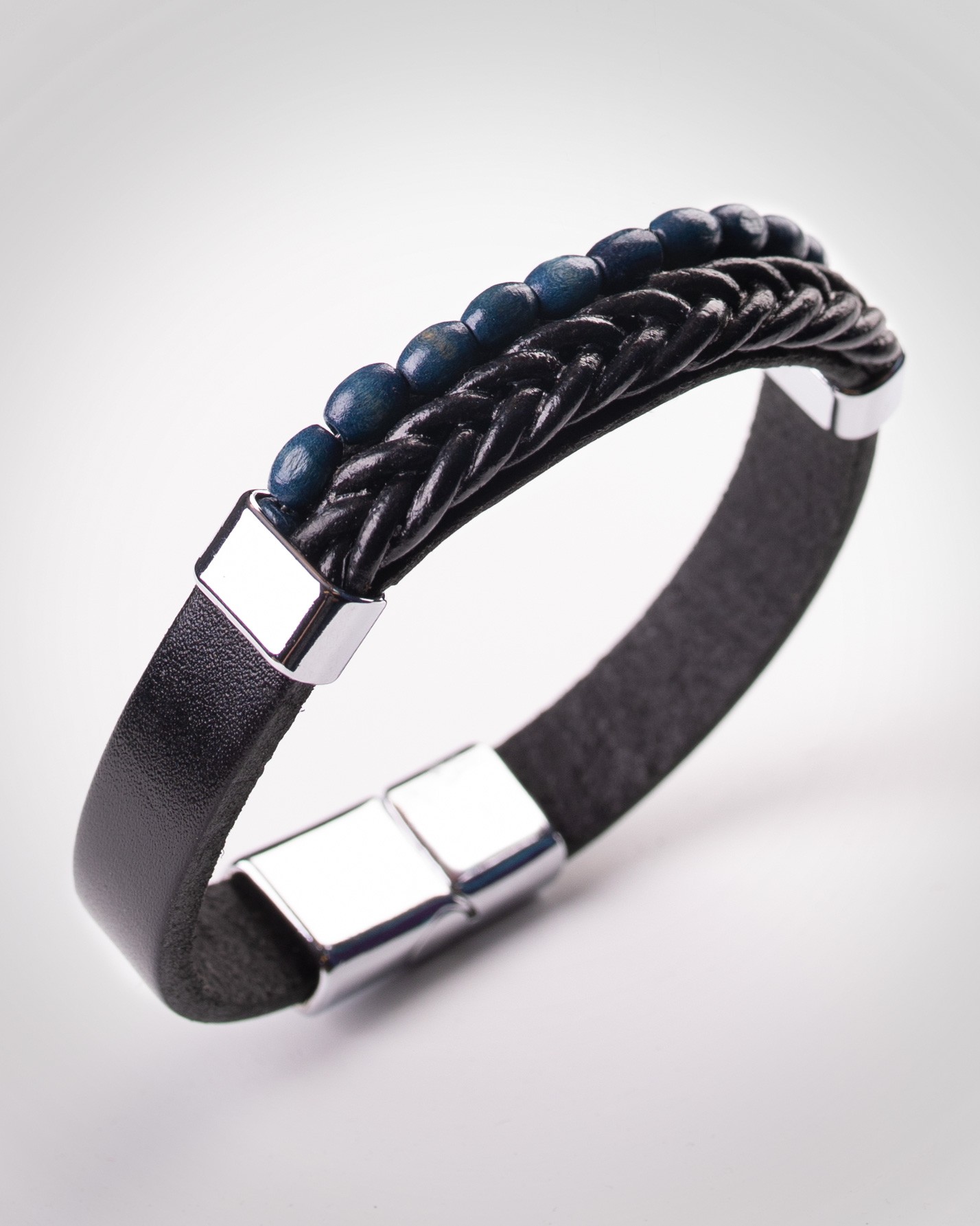 دستبند مردانه چرمی کروم 15-3