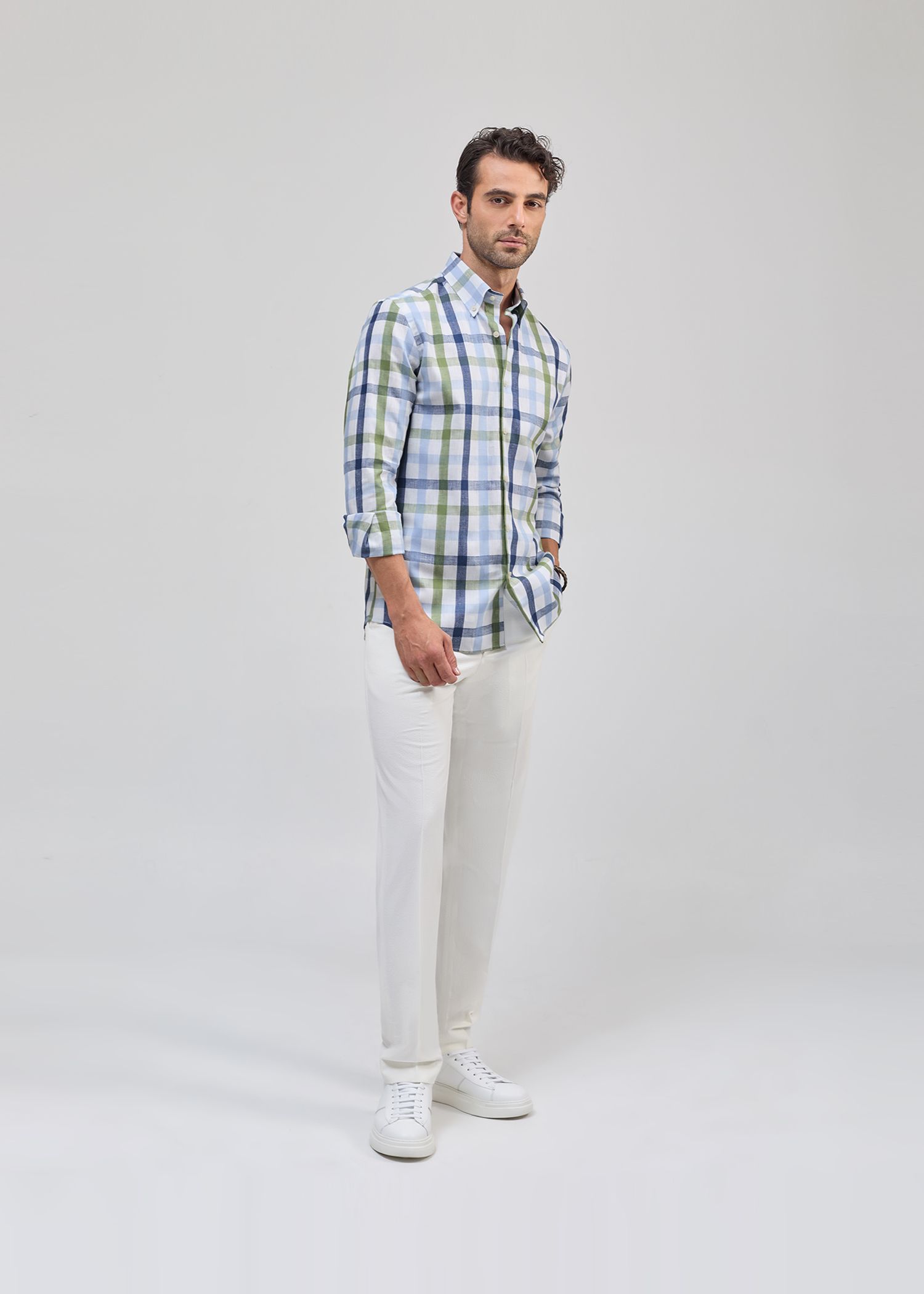 پیراهن چهارخانه لینن 2510130