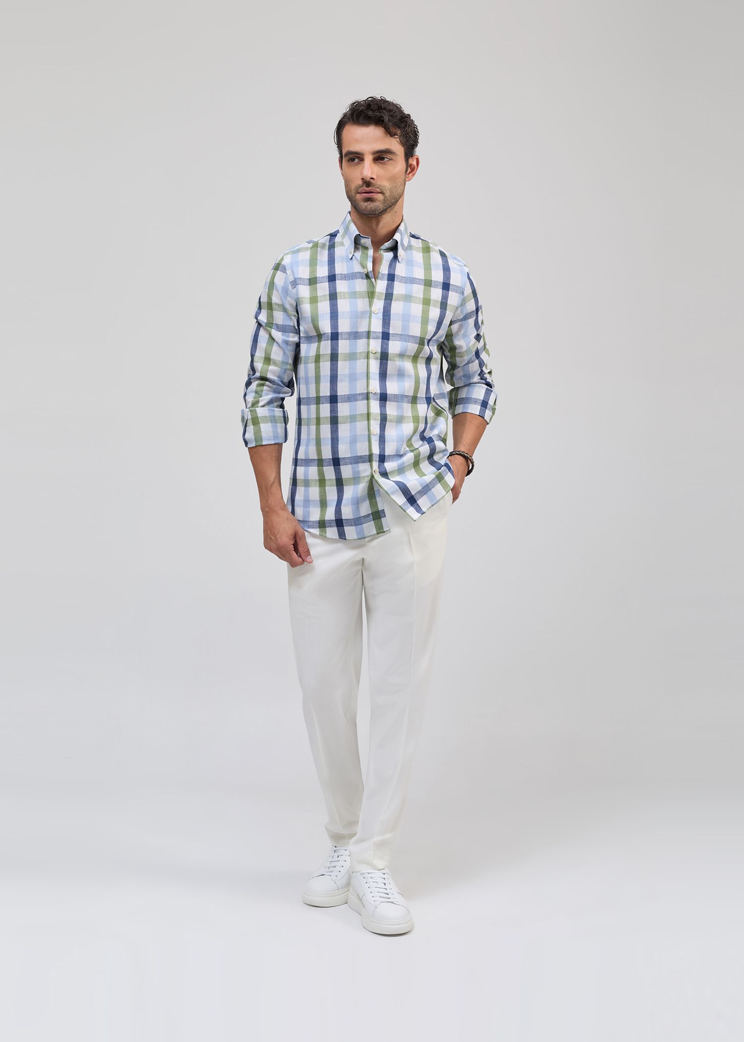 پیراهن چهارخانه لینن 2510130