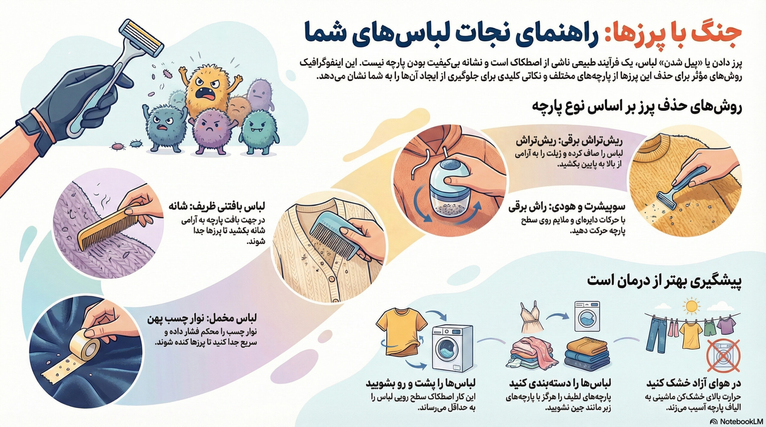 چگونه پرز لباس پشمی، سوییشرت، بافت و مخمل را از بین ببریم؟