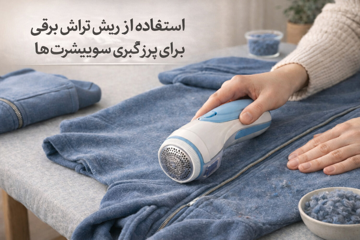 استفاده از ریش تراش برقی برای پرزگیری سوییشرت‌ها